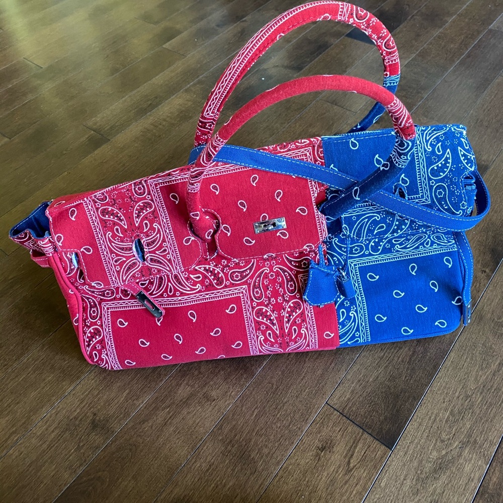 Syugo Paisley red and blue remade Bandana Bag